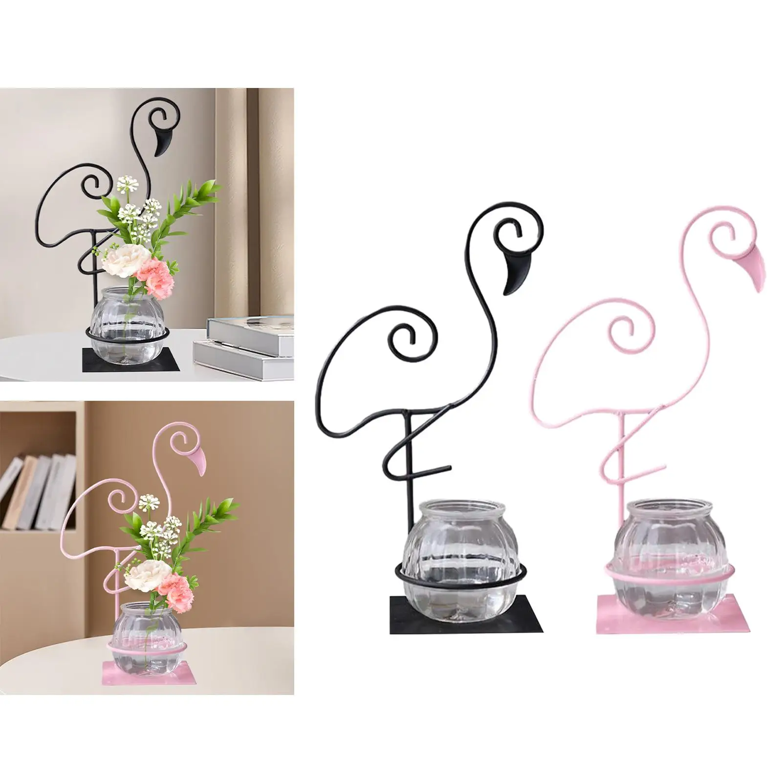 Desktop Glass Planter Hydroponics Vase,Flamingo Desktop Glass Planter Container,Cute Flower Pot for Wedding Desk Decor Modern