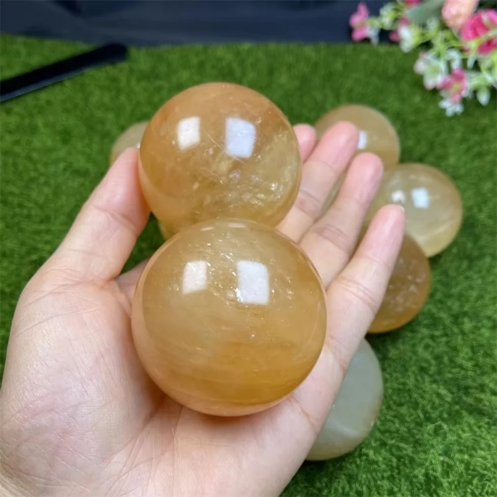 Wholesale Cheap Price Polished Natural Crystal Healing Stones Yellow Honey Calcite Ball 3