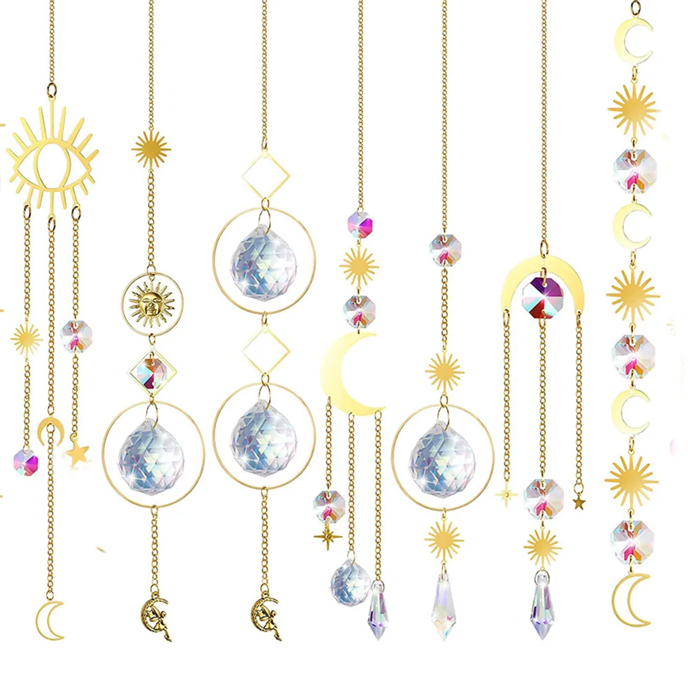 Suncatcher Crystal Wind Chime Star Moon Diamond Hanging Prisms Light Catcher Rainbow Chaser Jewelry Pendant Home Garden Decor