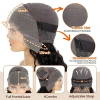 Perruque en cheveux humains vierges Jerry Curly de 34 pouces, noir naturel, perruque frontale en dentelle HD transparente 13x4, pré-coupée avec ligne de cheveux naturelle 6