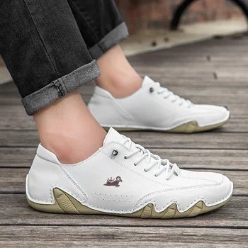 الرجال حذاء رياضة كاجوال أحذية من الجلد للرجال العلامة التجارية الفاخرة حذاء رجالي موضة الأخفاف رجل الرياضة المشي الأحذية دراجة نارية الأحذية 4