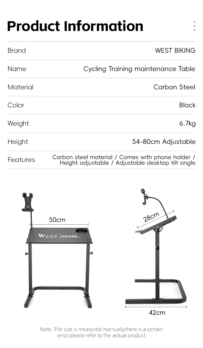 WEST BIKING Indoor-Fahrradschreibtisch, höhenverstellbar, Fahrrad-Schreibtisch, Laptop-Ständer, rutschfeste Oberfläche – tragbarer Fahrradtrainer, Fitness-Schreibtisch – Detail 4