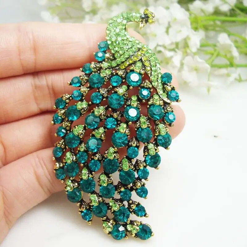 

Женская Винтажная брошь в виде птицы, элегантная зеленая брошь в виде павлина, 3,11 дюйма