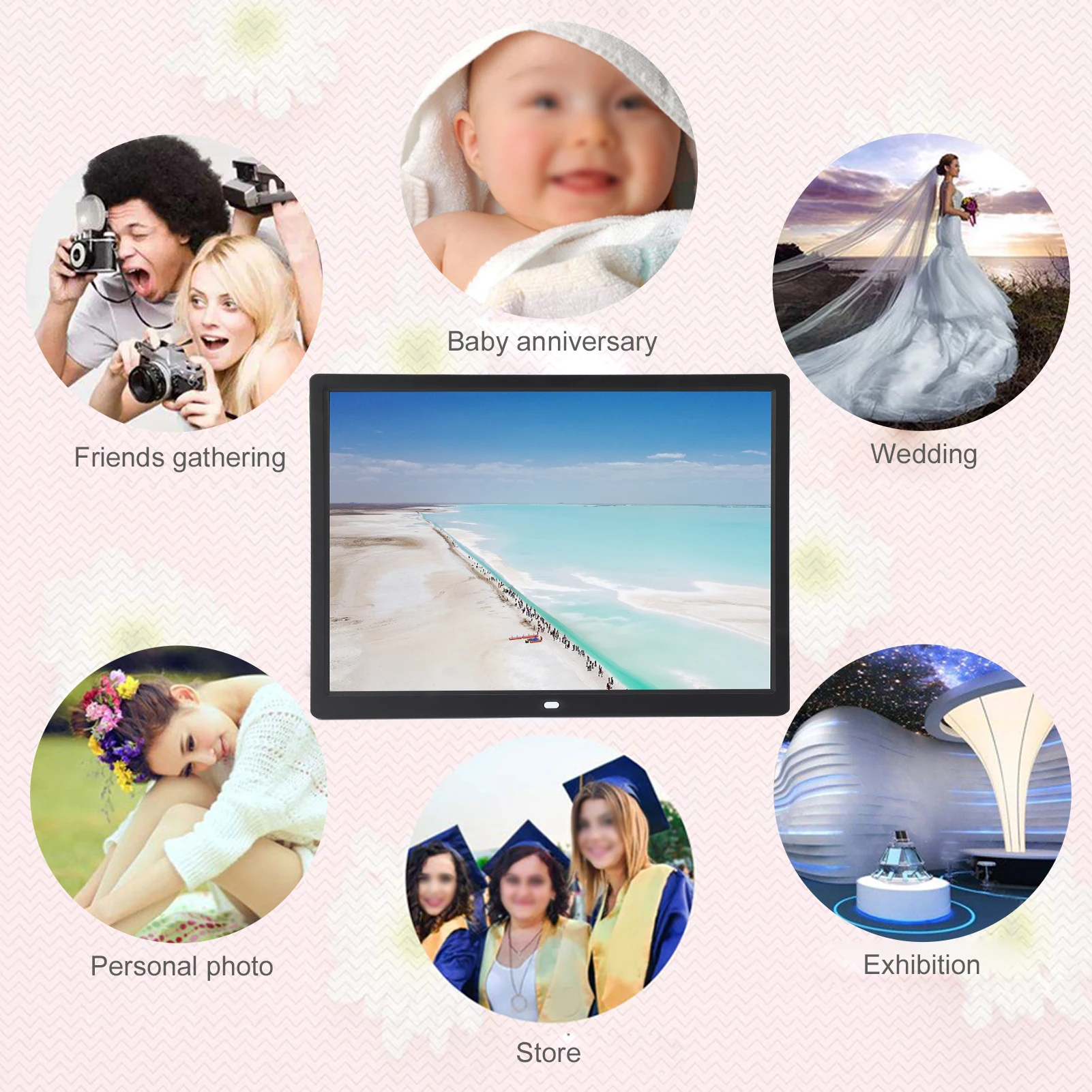 【New】15in HD Digital Photo Frame 1024x768 Resolution Support MP3/MP4/Image Playback Digital Photo Frame with Remote Controller