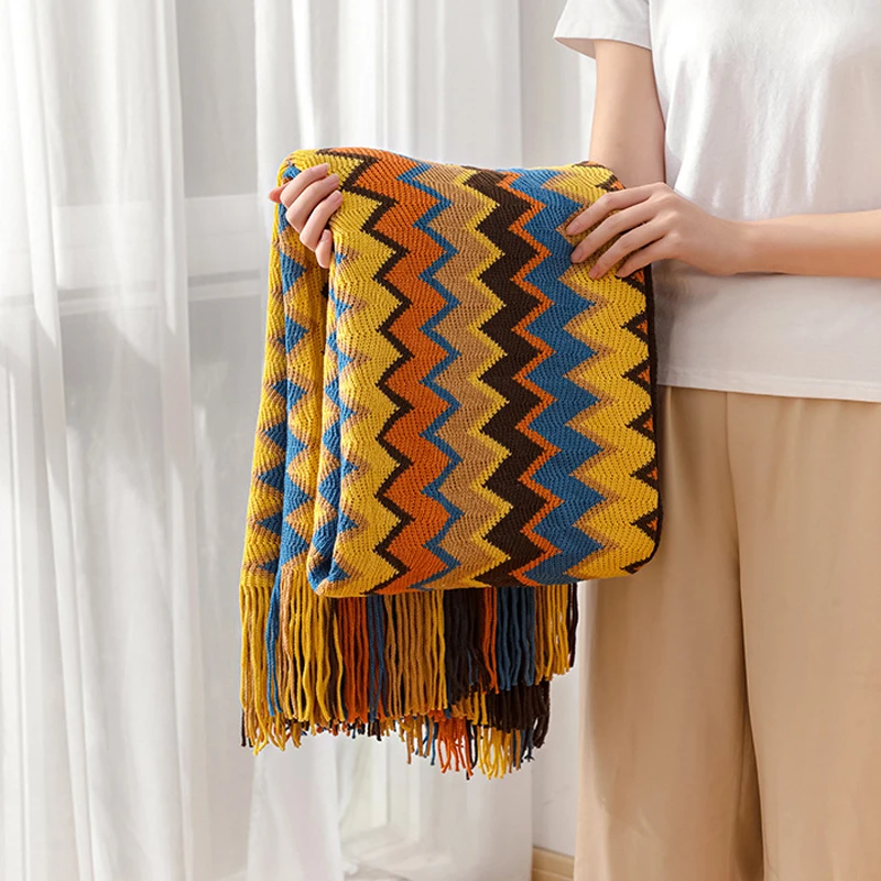 

Knitted Blankets with Tassels for Bed Sofa Cover Nordic Style Office Nap Leisure Blanket stitch Bed End Towel Travel Shawl Home