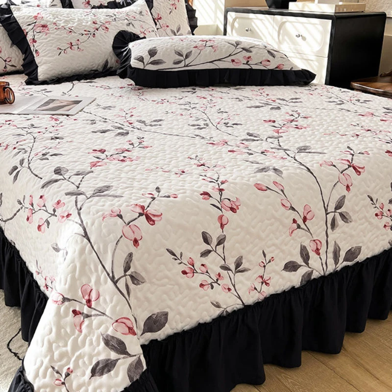 Four Season Korean Princess Style Bed Cover and Pillowcase 3pcs Single Double Bedspread Quilted Blanket Home Decorative Coverlet
