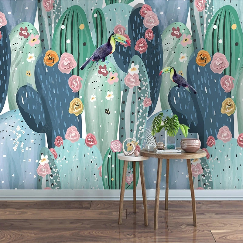 

Custom Mural Wallpaper Nordic Abstract Art Tropical Forest Cactus Children's Room Living Room TV Background Wall Papel De Parede