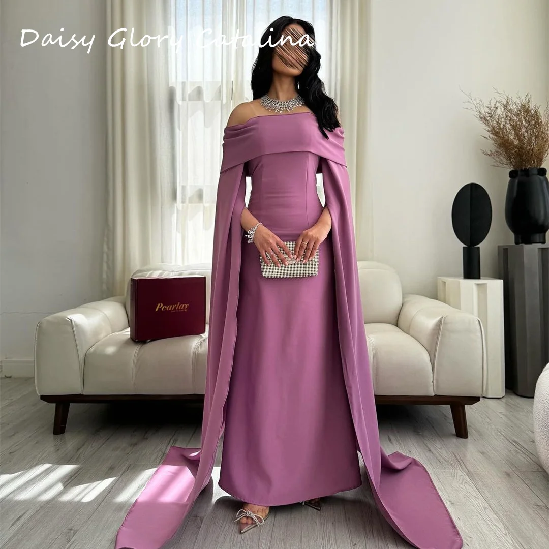 

Purple Pink Evening Dresses with Crape Floor Length Cocktail Luxury Prom Dresses Saudi Arabia Formal Women Wedding Party Dress