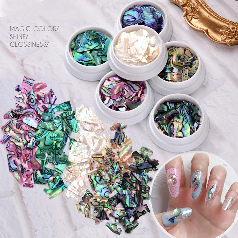 

1 Box High Quality Colorful Irregular Natural Sea Shell Texture Thin Abalone Slice Pallitte Nail Art Sequins Manicure Decal Tips