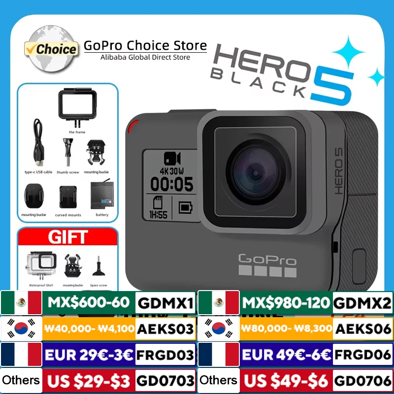 Gopro hero 5 black action camera 4k30 fram ultra hd dv wifi Anti shake Motorcycle riding skiing Aerial photography go pro camera