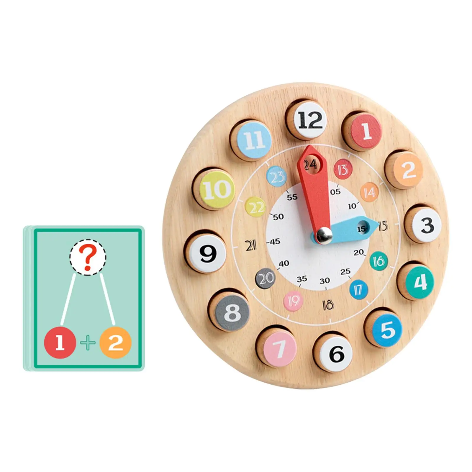나무 시계 장난감 움직이는 바늘 미세 운동 능력 개발 다채로운 장식 휴대용 조기 학습 퍼즐 1-3세 용