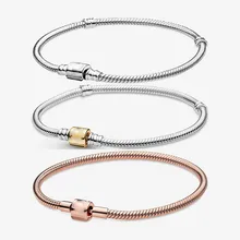 

Authentic S925 Sterling Silver Two-color Bucket Buckle Snake Bone Bracelet Suitable For Women Diy Jewelry Original Charm