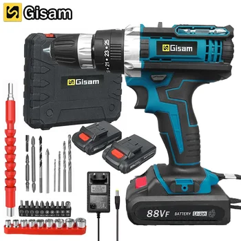 Gisam Cordless Impact Drill Electric Screwdriver Rechargeable Handheld Hammer Drill Power Tool 25+3 Torque Driver Li-ion Battery 1