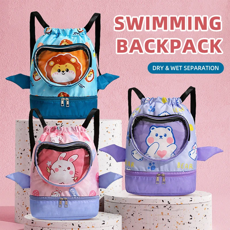 Swimming Bag Multifunction Drawstring Backpack Cartoon Shoes Organizer Dry And Wet Separate Portable Beach