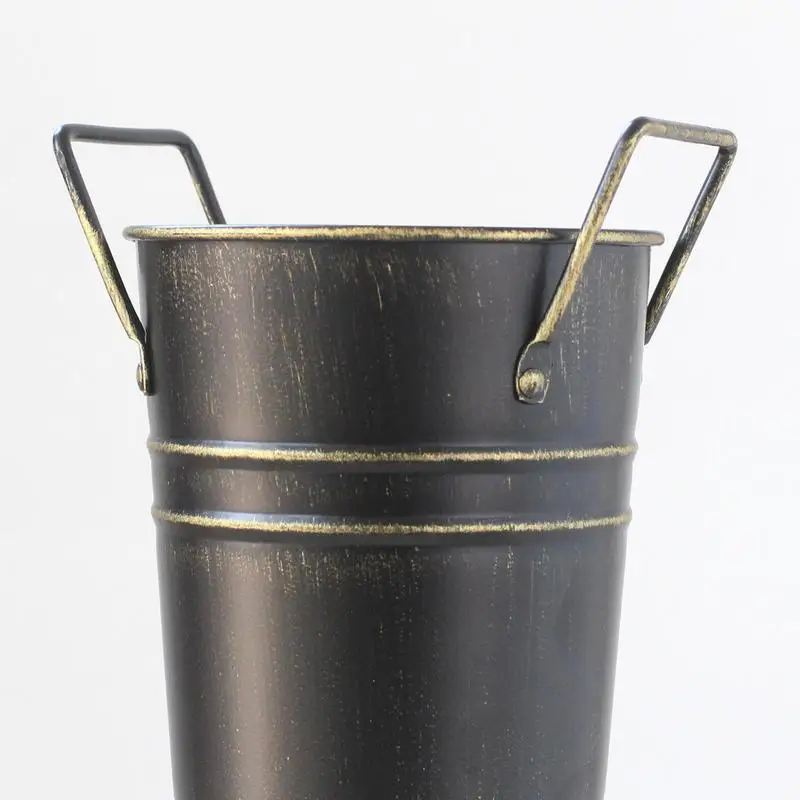 Old Metal Umbrella Stand With Handle Reinforced Standalone Round Umbrella Bucket Vintage Decorative Vase Flower Bucket Storage
