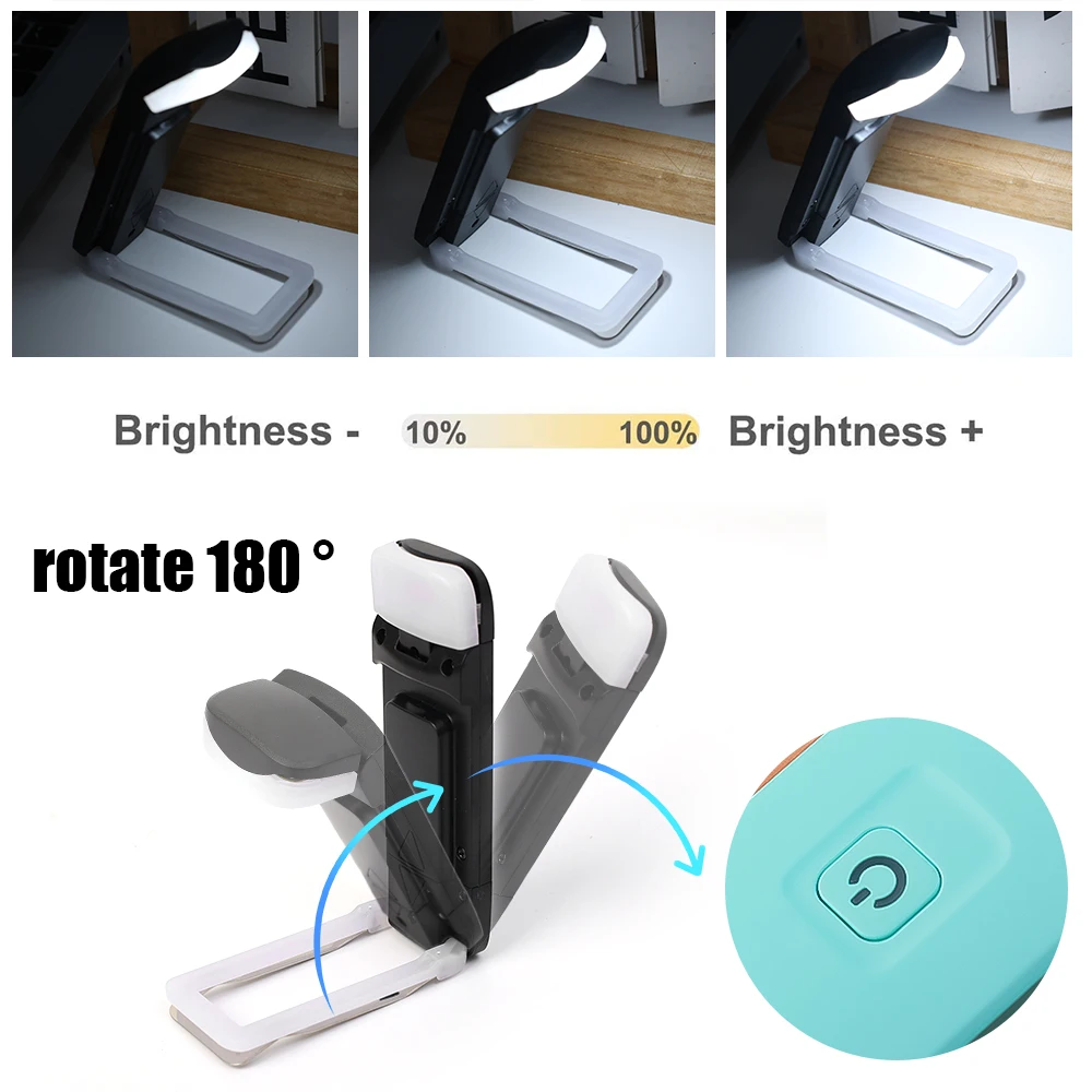 USB Rechargeable Book Light Brightness Adjustable for Eye-Protection LED Clip on Portable Bookmark Light