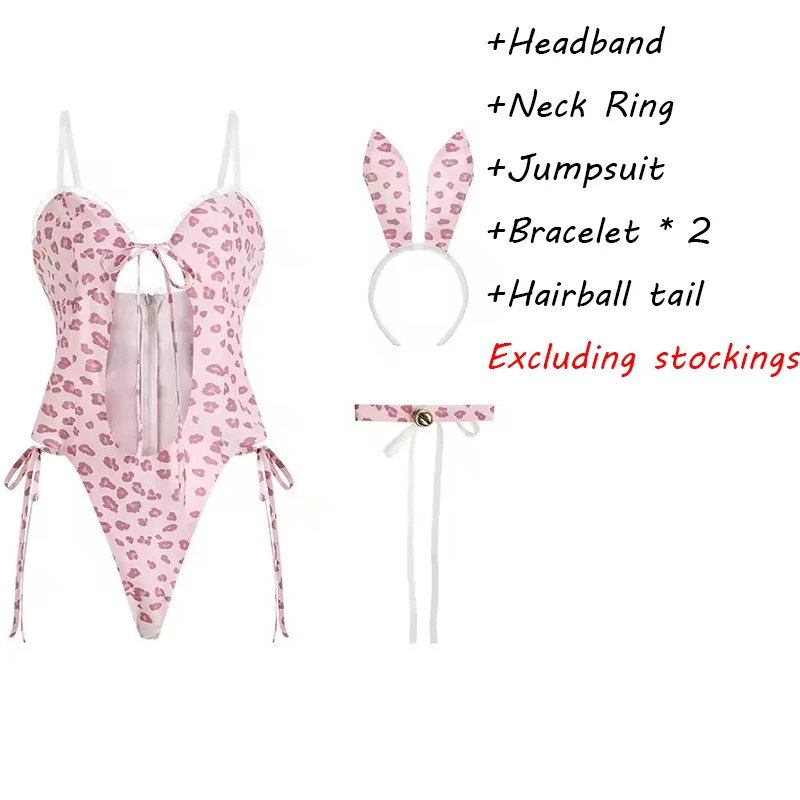Sexy Bodysuit Women Pajama Pink Bunny Girl Set Cosplay Maid Costume Sexy Lingerie Women Underwear Sleepwear Female Lingerie