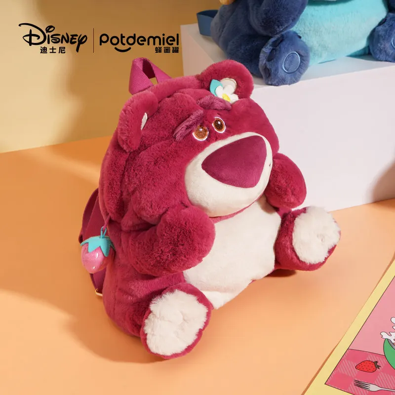 오리지널 디즈니 휴일 선물 딸기곰 백팩 스티치 플러시 인형 더블 백팩 여자친구 생일 귀여운 선물