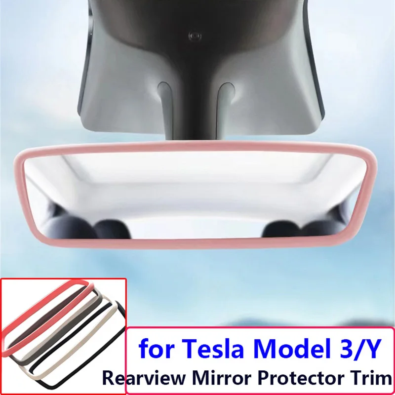 

for Tesla Model 3 Y 2023 interior Accessories Rearview Mirror Protector Trim Silicone Decor Frame White Pink Protection Strip