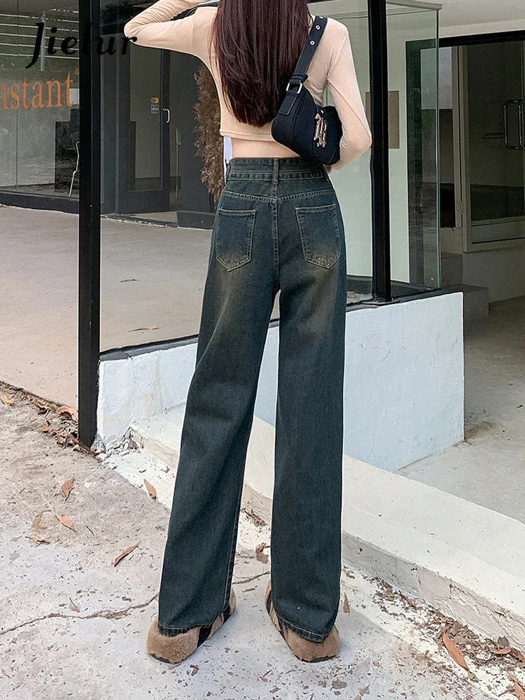 Jielur New High Waist Slim Chic Straight Jeans Female Casual Loose Fashion Street Women Jeans Simple Basic Autumn Pants Woman