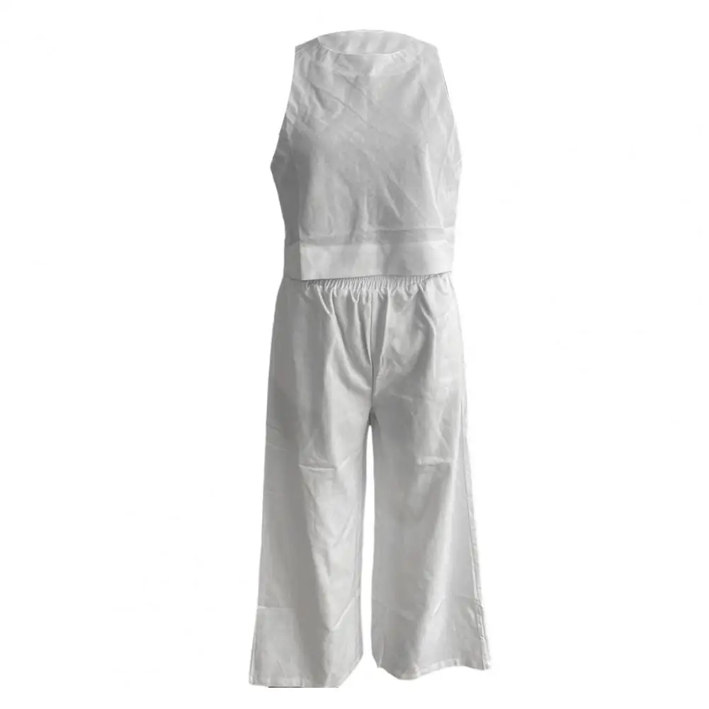 

Women Breathable Vest Pants Set Stylish Women's Vest Pants Set with High Waist Pockets Wide Leg Sleeveless Crop Top for Casual