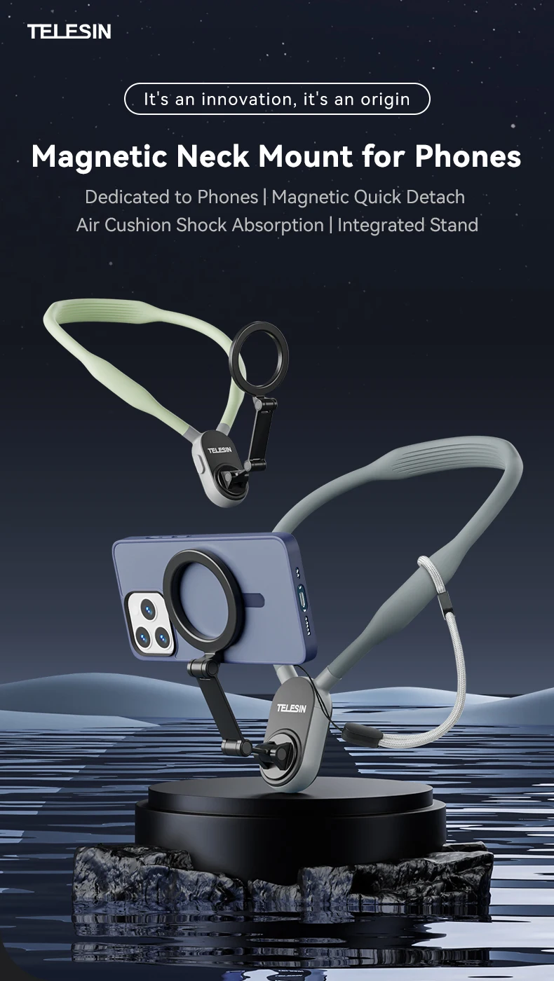 TELESIN Silicone Phone Magnetic Neck Mount Quick Release Hold for Iphone 15 14 1