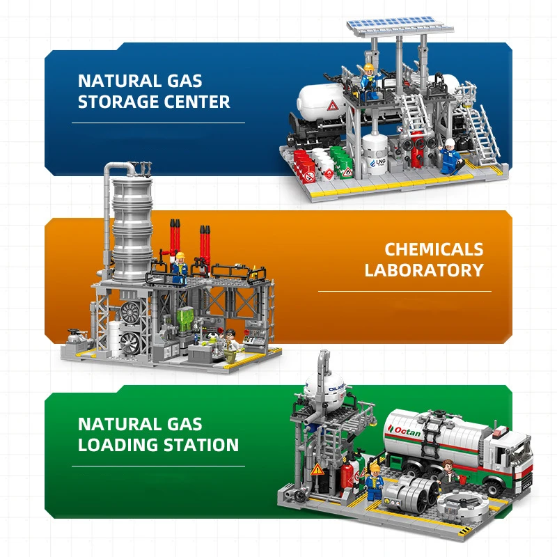 Engineering City Street View Factory Building Blocks Natural Gas Storage Center Laboratory 3In1 Assembly Model Bricks Kids Gifts 3