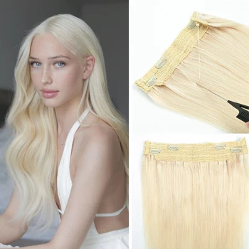 Blonde Halo Hair Wire in Hair Extensions Human Hair Straight Fish Line Natural Hair Extensions With 4 Clips Weft