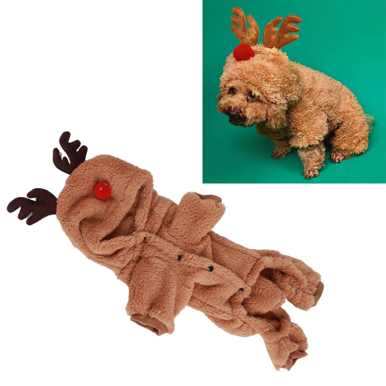 Reindeer Dog Clothes Dog Christmas Costume Reindeer Hoodie Interesting Soft Warm Dogs Winter Pajamas for Christmas Cosplay