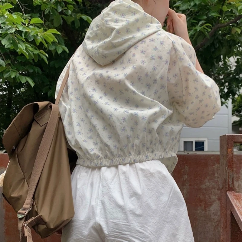 Retro Floral Hooded Jacket – Korean Sweet Loose Fit Batwing Zip-Up Top