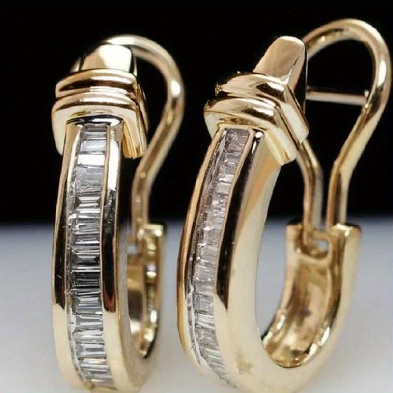 Exquisite Mode Gold Farbe Metall Intarsien Zirkonia Baumeln Ohrringe für Frauen, Verlobung, Hochzeit Ohrringe Schmuck