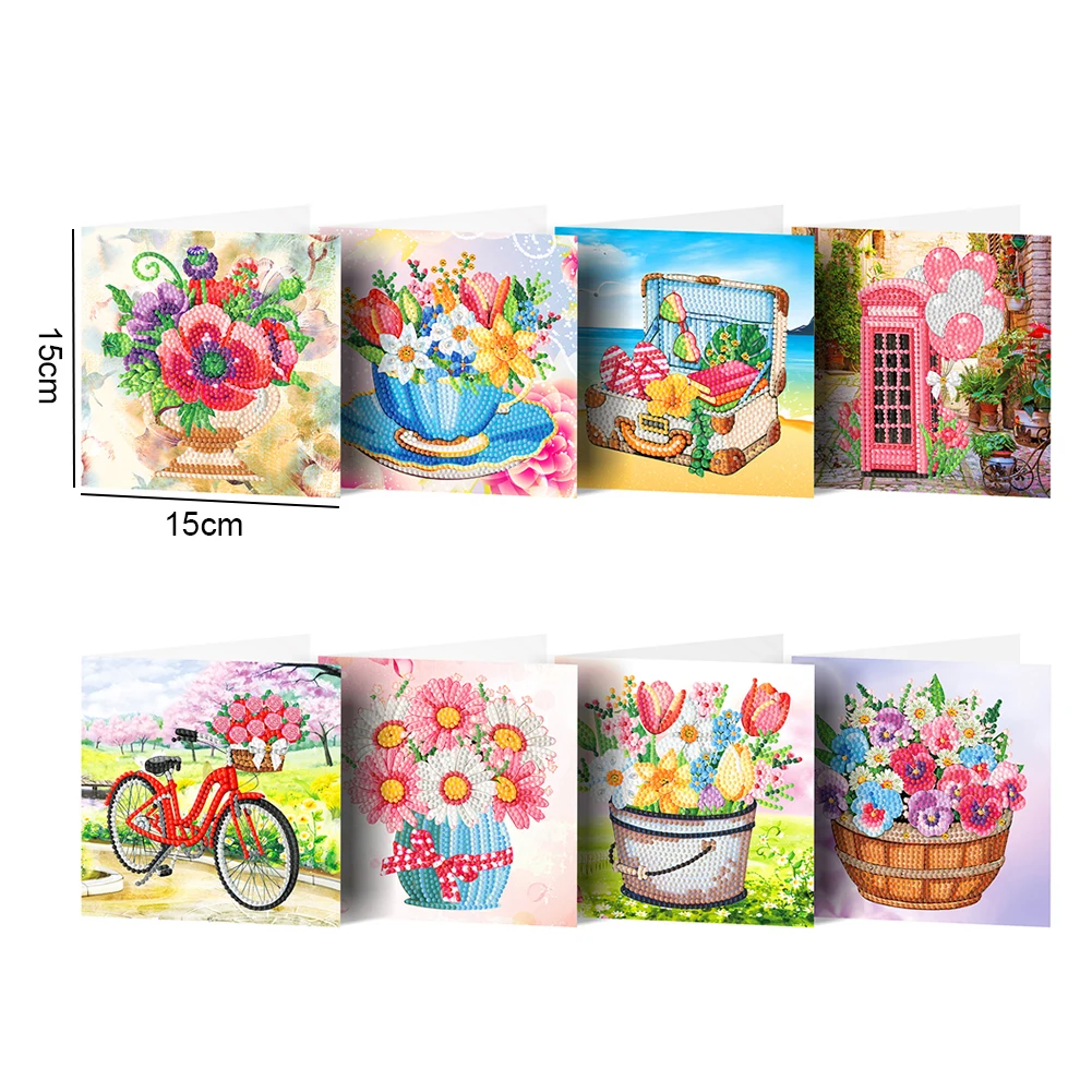 8pcs Creative DIY Diamond Drawing Greeting Cards Mosaic Postcards Christmas Holiday Birthday Gifts Accessories