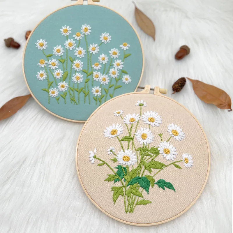 Embroidery Kit Beginner Adults Stamped Cross Stitch kits Dasiy Flower Hand Embroidery Starter Needlepoint Kit