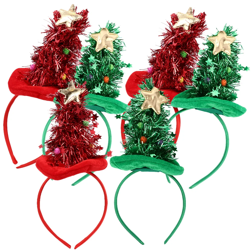 

6 Pcs Gold Velvet Bright Cloth Silk Sticky Five-pointed Star Ball Christmas Tree Hat Headband Hair Accessories