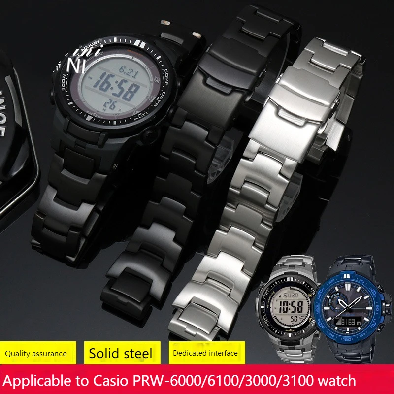 Cinturino Cinturino In Acciaio Inossidabile Solido Per Cinturino In Argento Casio Protrek Series Prg-260 Prg-270 Prg-550 Prw-3500/2500/5100