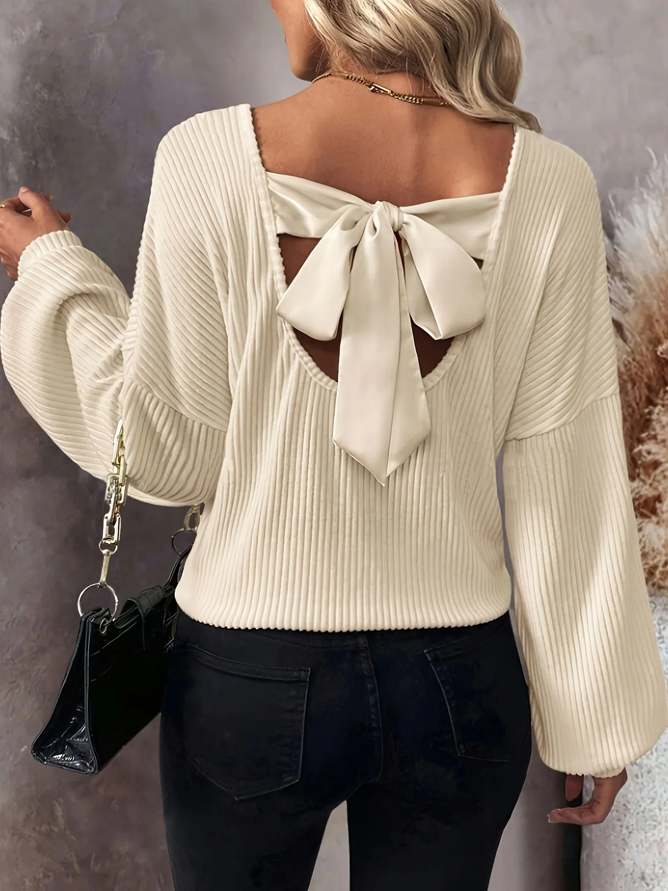 Autumn Women Long Sleeve Lace Knitted Sweater