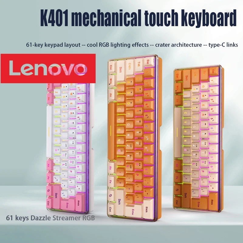 Tastiera Da Gioco Cablata Lenovo K401 Tastiera Illuminata Rgb Sensazione Meccanica 61 Tasti Interfaccia Wireless Di Tipo C Desktop Portatile