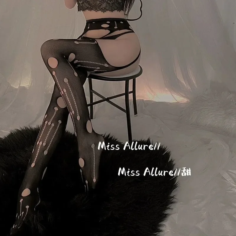 Women Sexy Erotic Crotchless Lingerie Black Stockings With Belt Set High Fishnet Tights Floral Print Pantyhose Mesh Long Hosiery women socks sexy lingerie women tights black stockings