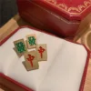 2024 New Design Mahjong Earrings for Women Golden Red Color Fashion Jewelry New Year Make A Fortune Lucky Gifts Charm Earring 4