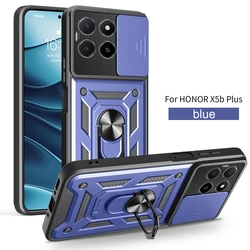 Shockproof Armor Phone Case with Magnetic Holder Ring and Camera Protection for Honor X5b 4G (Navy Blue)