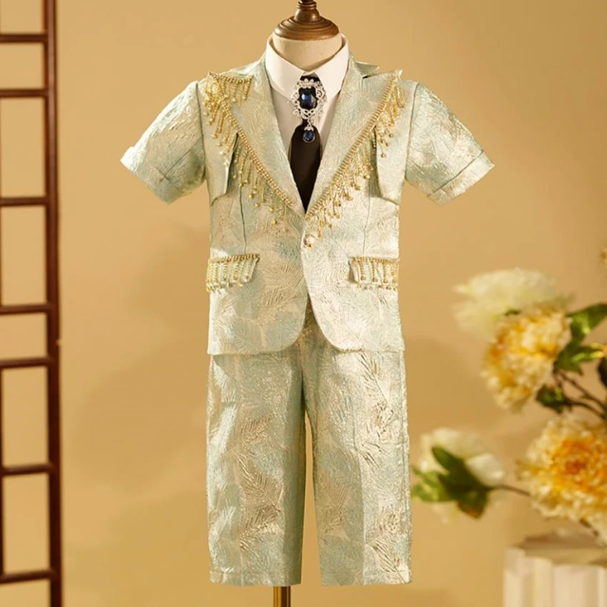 4PCS Kinder Formale Prom Anzüge Hochzeit Geburtstag Taufe Party Abendkleid Kinder Klavier Leistung Kostüm Jungen Sets A2853