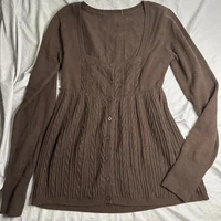 Cottage à manches longues col carré nuisette pull Y2k Vintage câble boutonné Pulloves hauts femmes automne coupe ample pulls 5