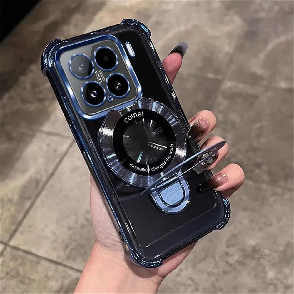Shockproof Magnetic Bracket Phone Case with Stand - Transparent Soft Silicone Cover