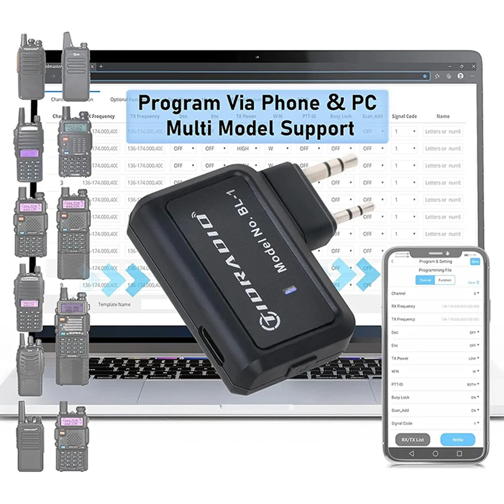 Walkie Talkie Wireless Programmer Phone&PC Bluetooth Programming for BFUV-5R BF-888S Radio Multiple Model No Driver Issue Cable