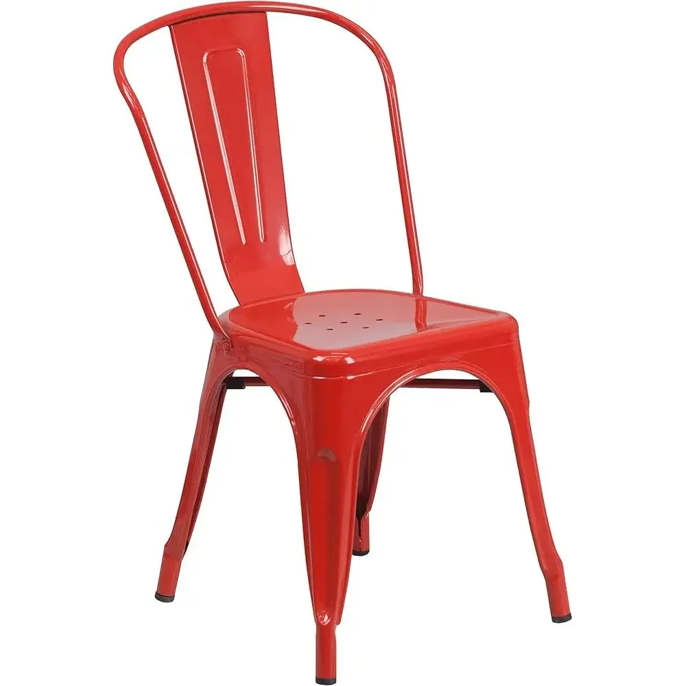 Commercial Grade Red Metal Stackable Chair Indoor Outdoor Lightweight Durable Heavy Duty Steel Frame No Assembly Required 2