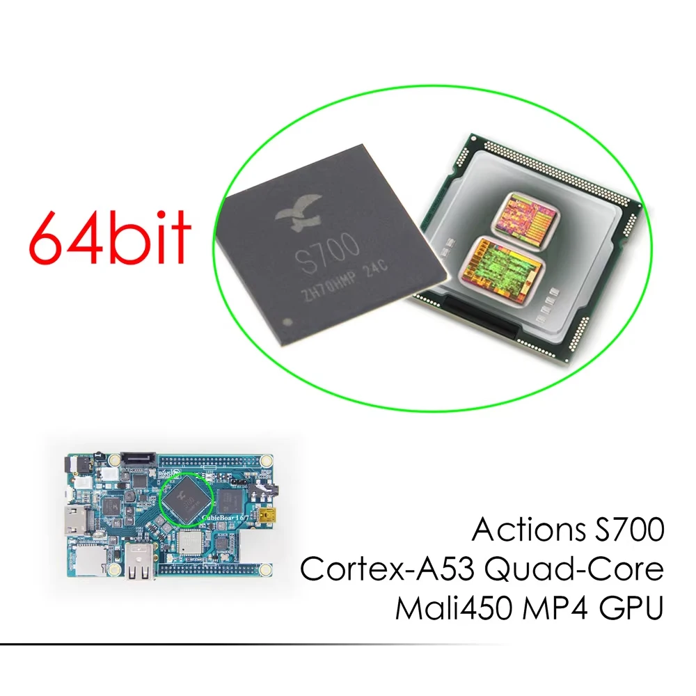 Cubieboard7 Actions SOC S700 ARM Cortex-A53 Quad-Core Mali450 MP4 GPU 2GB LPDDR3