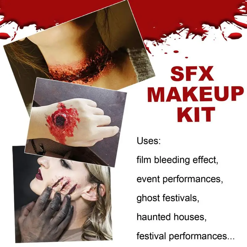 Halloween Makeup Kit Professional Face Body Paint Spooktacular Wound Scar Wax Makeup Fake Scab Blood Spatula Spooky Painting Kit 2