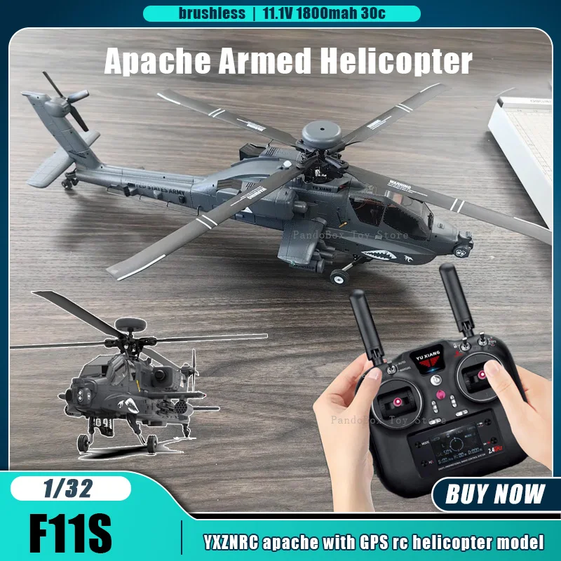 Hélicoptère Radiocommandé YXZNRC F11S Apache GPS - Échelle 1:32, 9CH, 2 Batteries