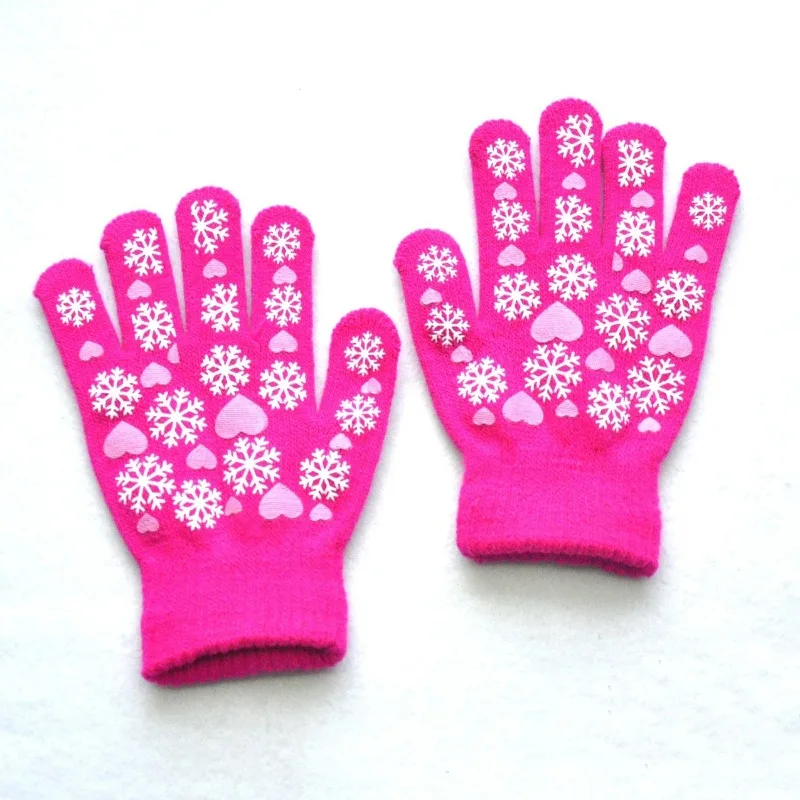 6-11Y Children Warm Gloves Winter New Students Kids Snowflake Love Print Knitted Mittens Outdoor Knitting Cycling Skiing Gloves
