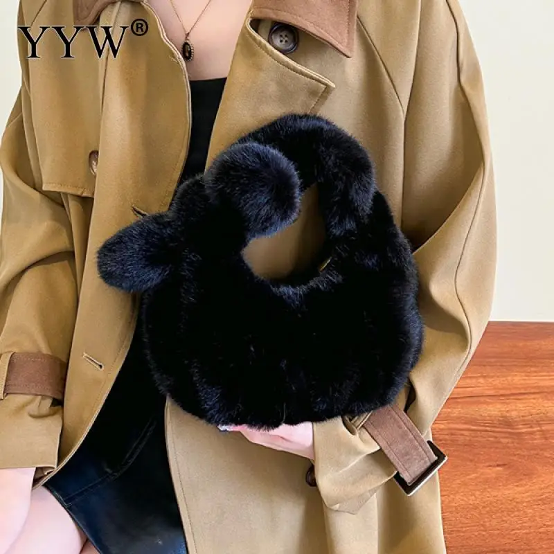 Luxury Faux Fur Women Shoulder Bags Furry Crossbody Messenger Bag Small Purse 2023 Trendy Designer Soft Plush Female Handbag New